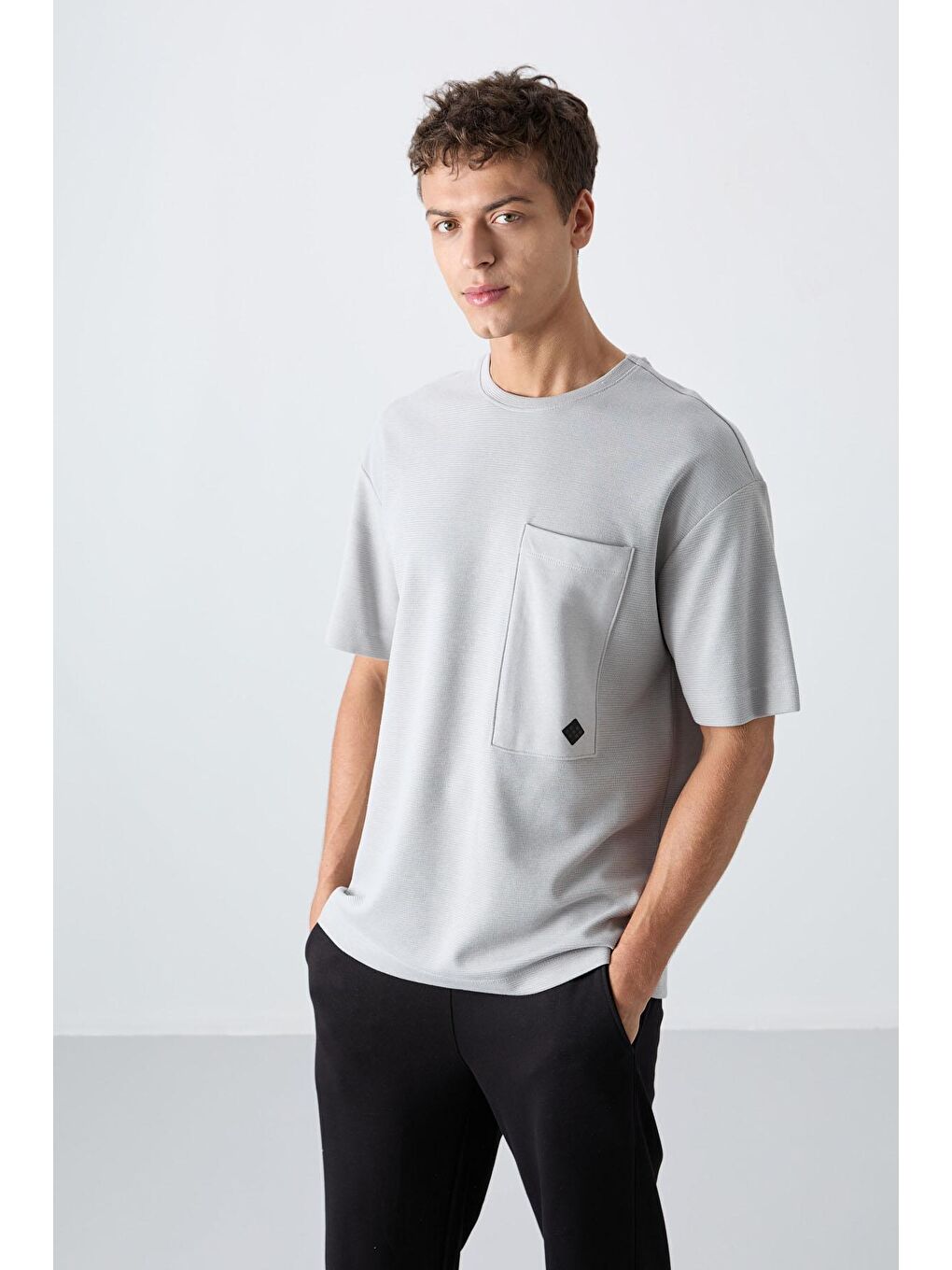 TOMMYLIFE Taş Pamuklu Kalın Yüzeyi Dokulu Oversize Fit Basic Erkek T-Shirt - 88341 - 3