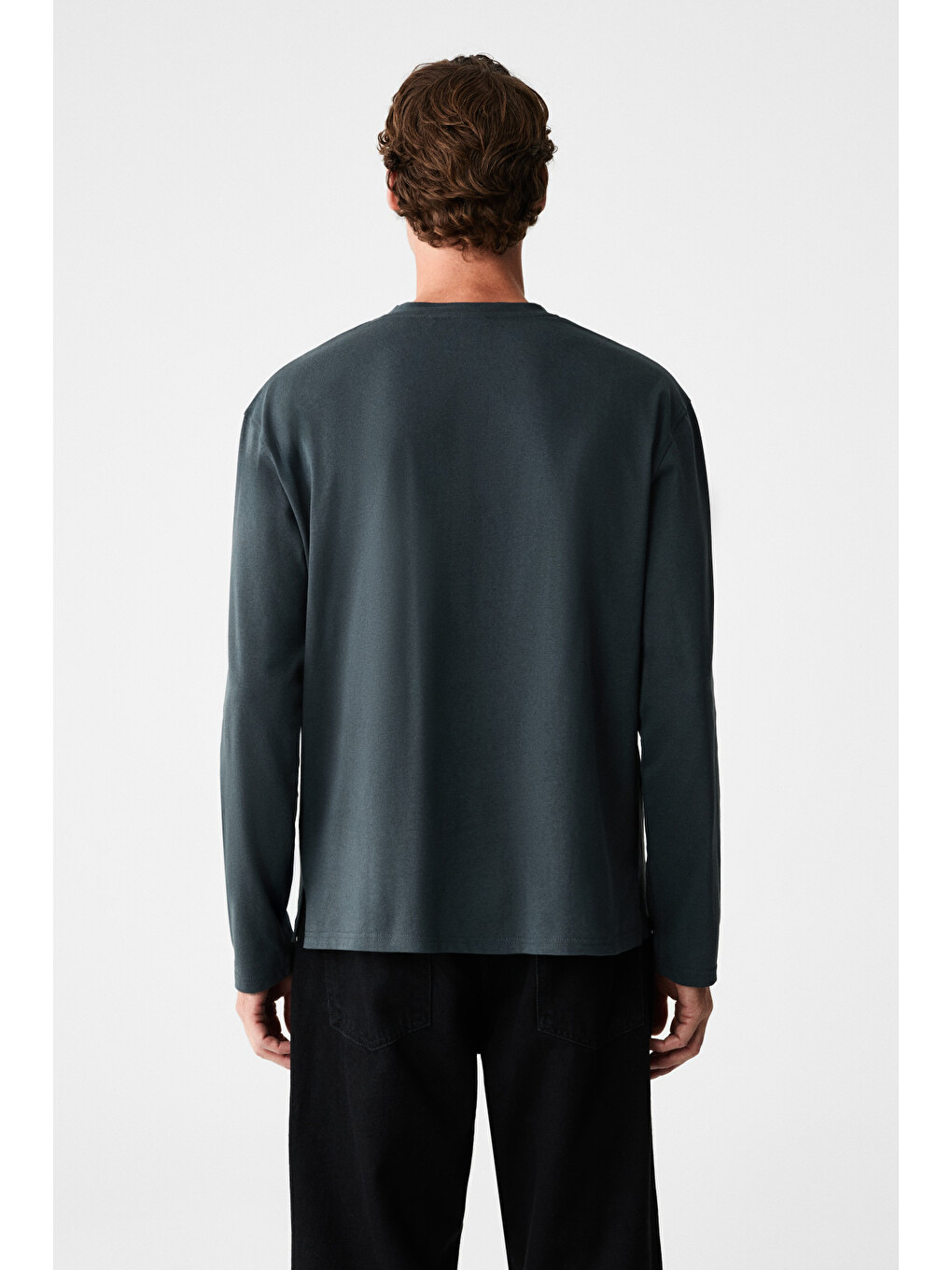 Davıdson Erkek Baskılı %100 Organik Pamuklu Bisiklet Yaka Oversize Uzun Kollu Antrasit T-shirt-5