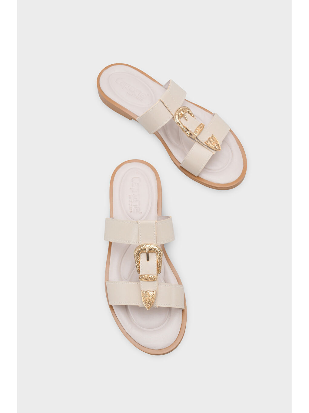 Bej Brynn Metal Tokalı Düz Topuklu Kadın Terlik-5