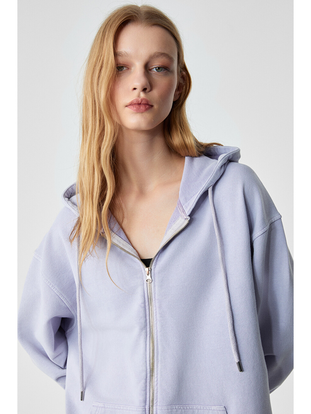 Nısporenı Kadın Oversize Fit Kapüşonlu %100 Organik Pamuk 3 İplik Lila Sweatshirt-3