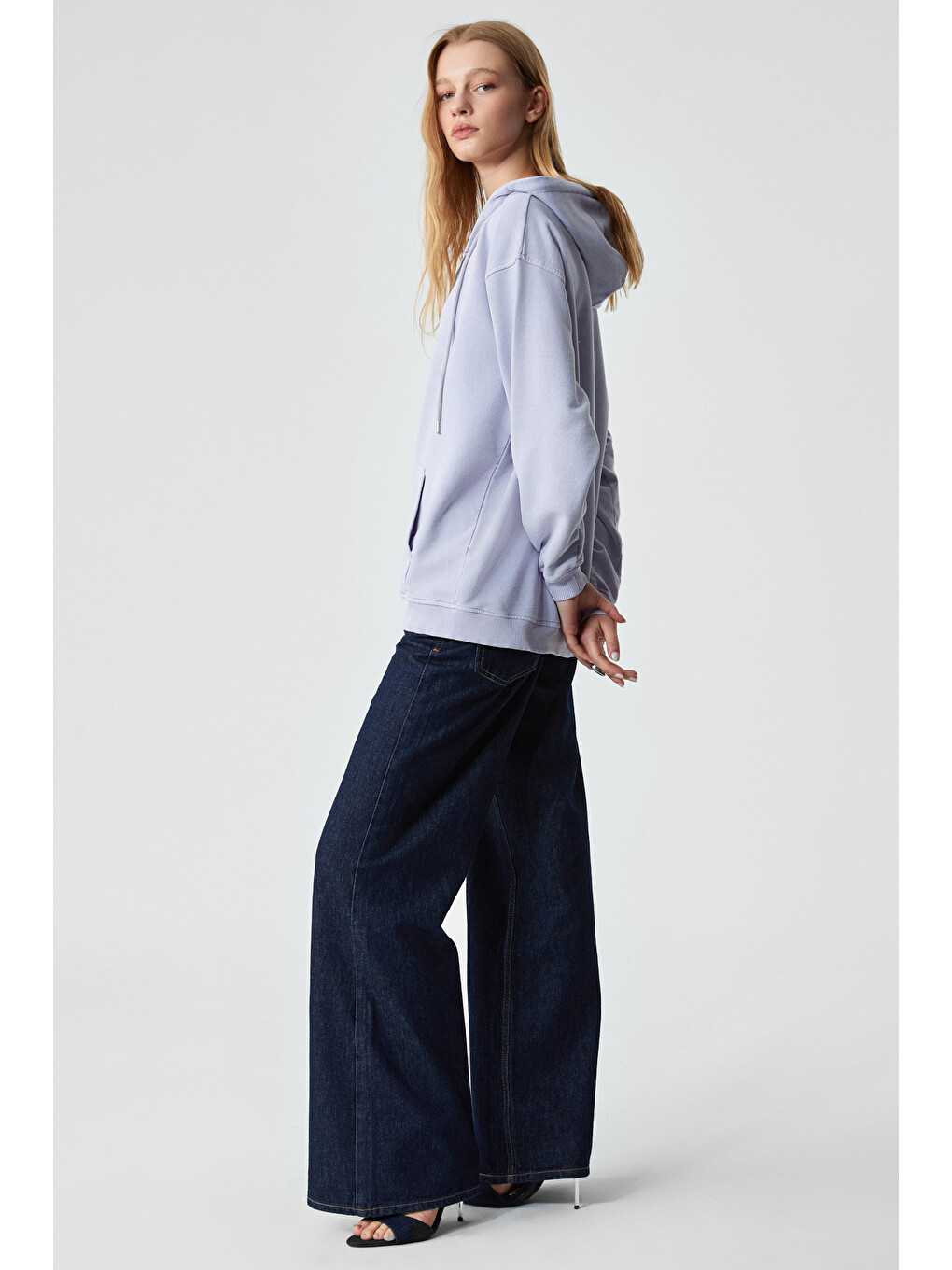 Nısporenı Kadın Oversize Fit Kapüşonlu %100 Organik Pamuk 3 İplik Lila Sweatshirt-4