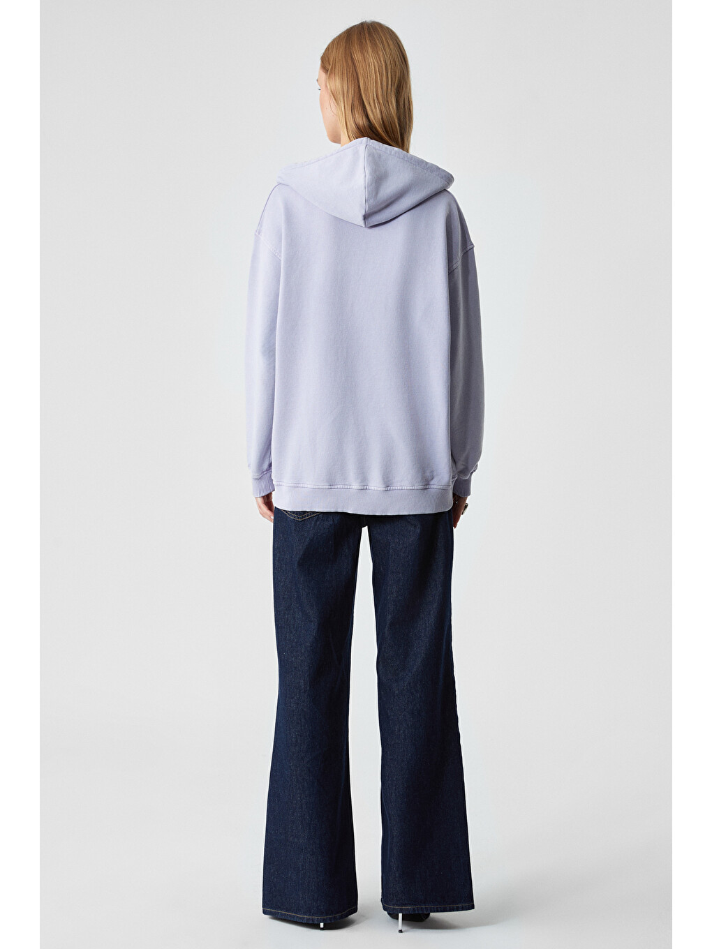 Nısporenı Kadın Oversize Fit Kapüşonlu %100 Organik Pamuk 3 İplik Lila Sweatshirt-5
