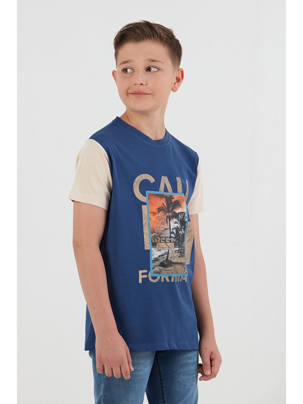 İndigo %100 Pamuk Palmiye Baskılı Erkek Çocuk Tişört-3