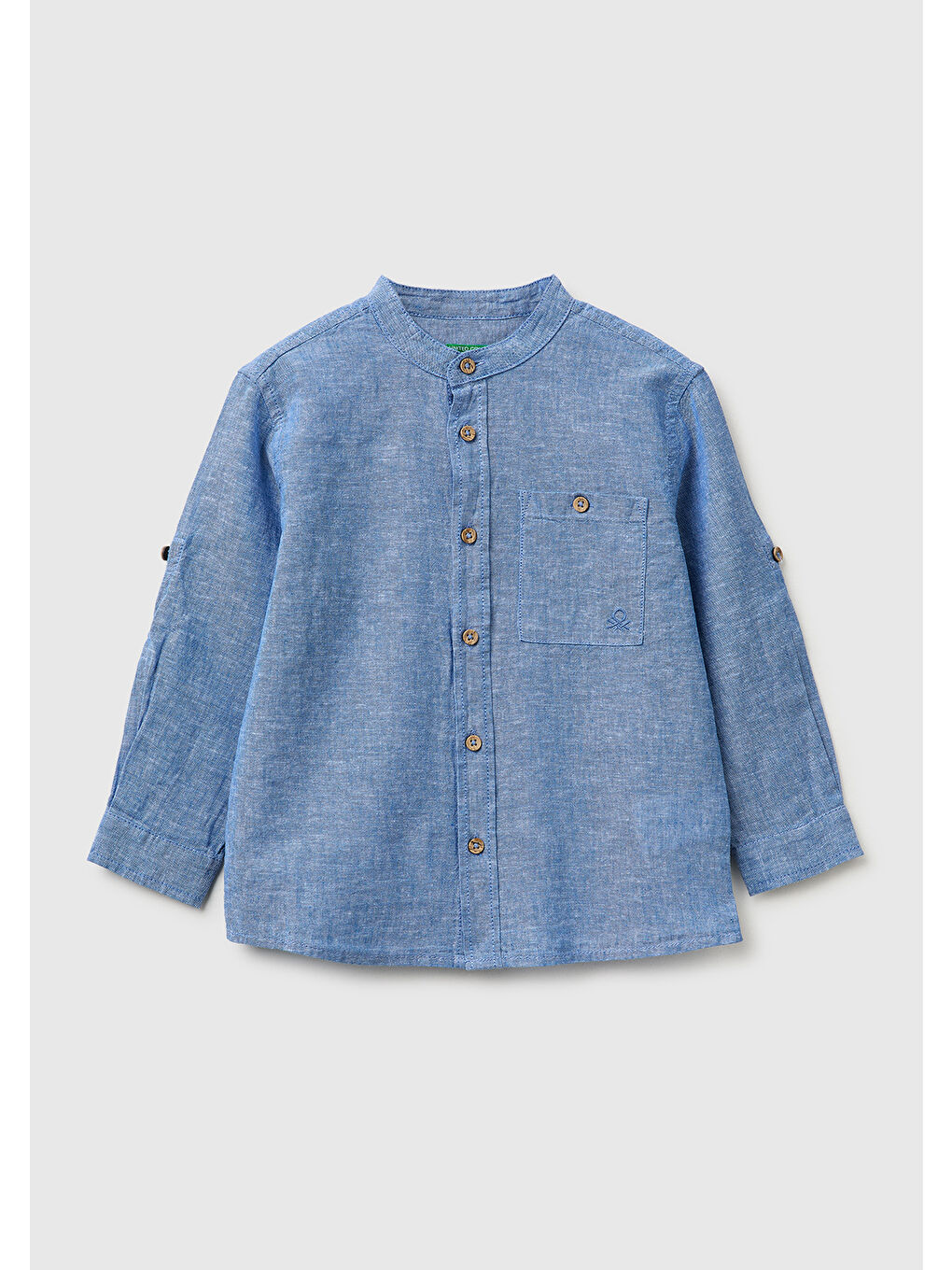 Erkek Çocuk Mavi Logo İşlemeli Yama Cepli Henley Yaka Gömlek