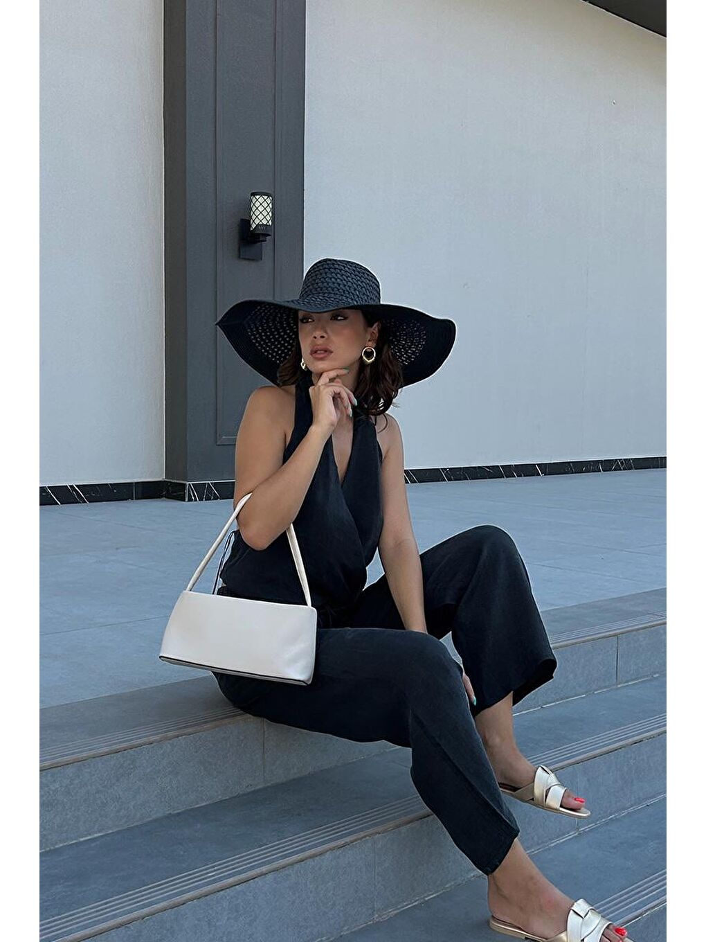 Ekru Capella Basic Baget Çanta Krem-5