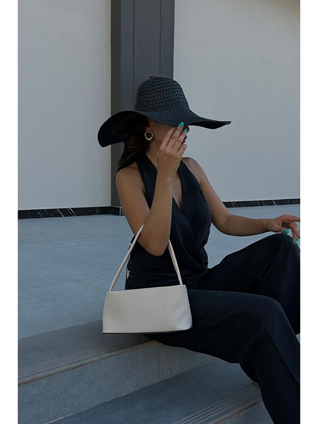 Ekru Capella Basic Baget Çanta Krem-6