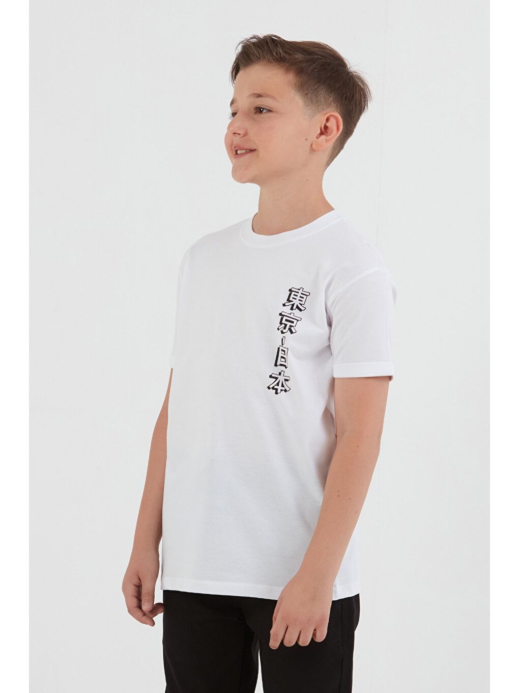 Beyaz %100 Pamuk Baskılı Erkek Çocuk Tişört-1