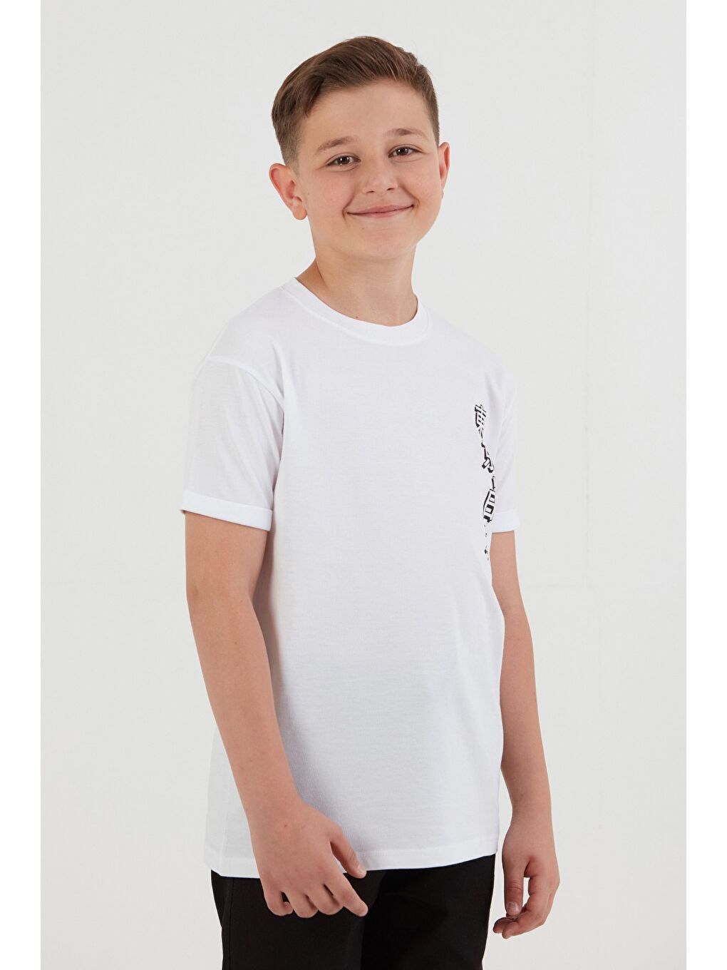 Beyaz %100 Pamuk Baskılı Erkek Çocuk Tişört-2