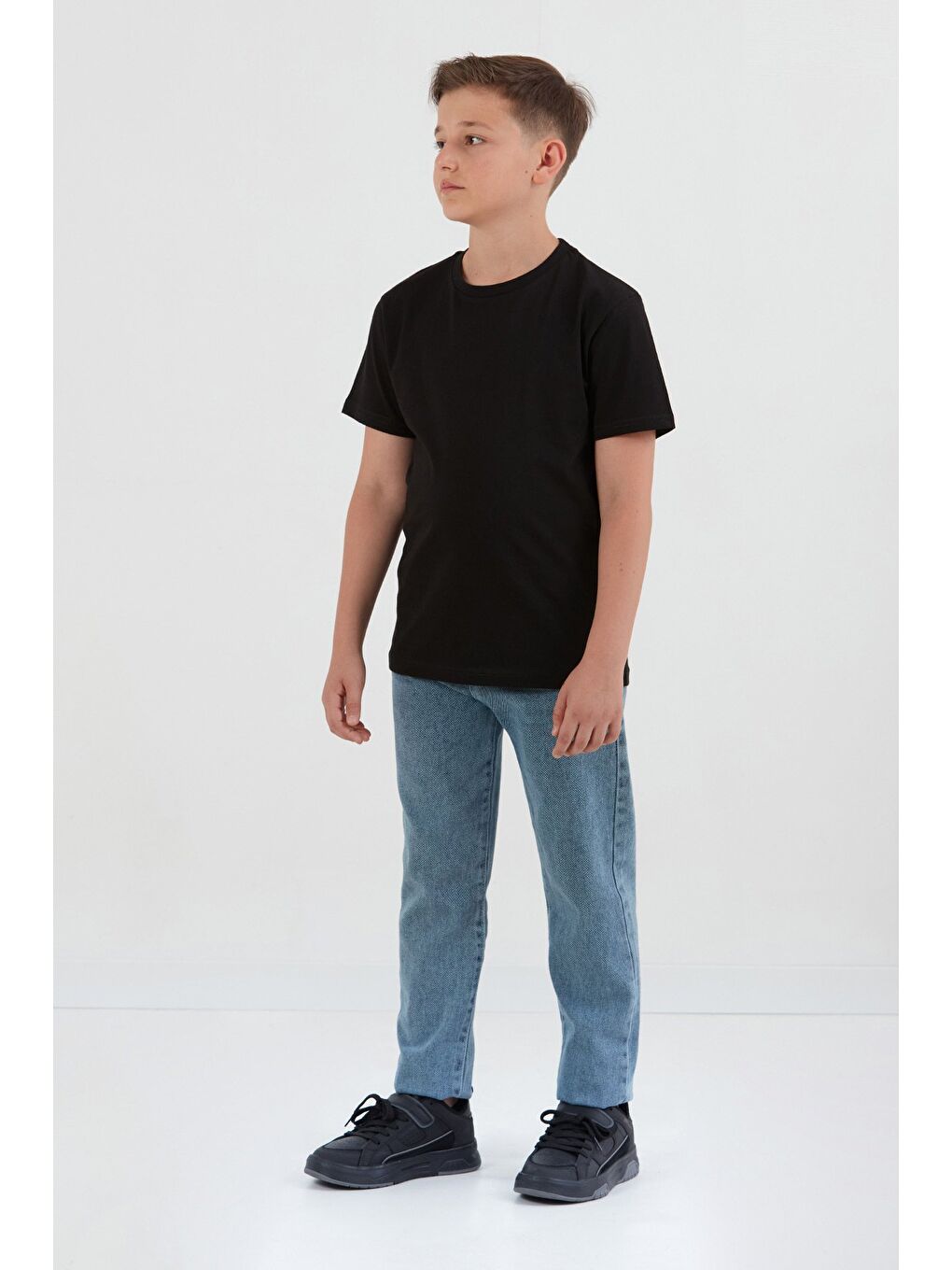 Siyah %100 Pamuk Basic Unisex Çocuk Tişört-2