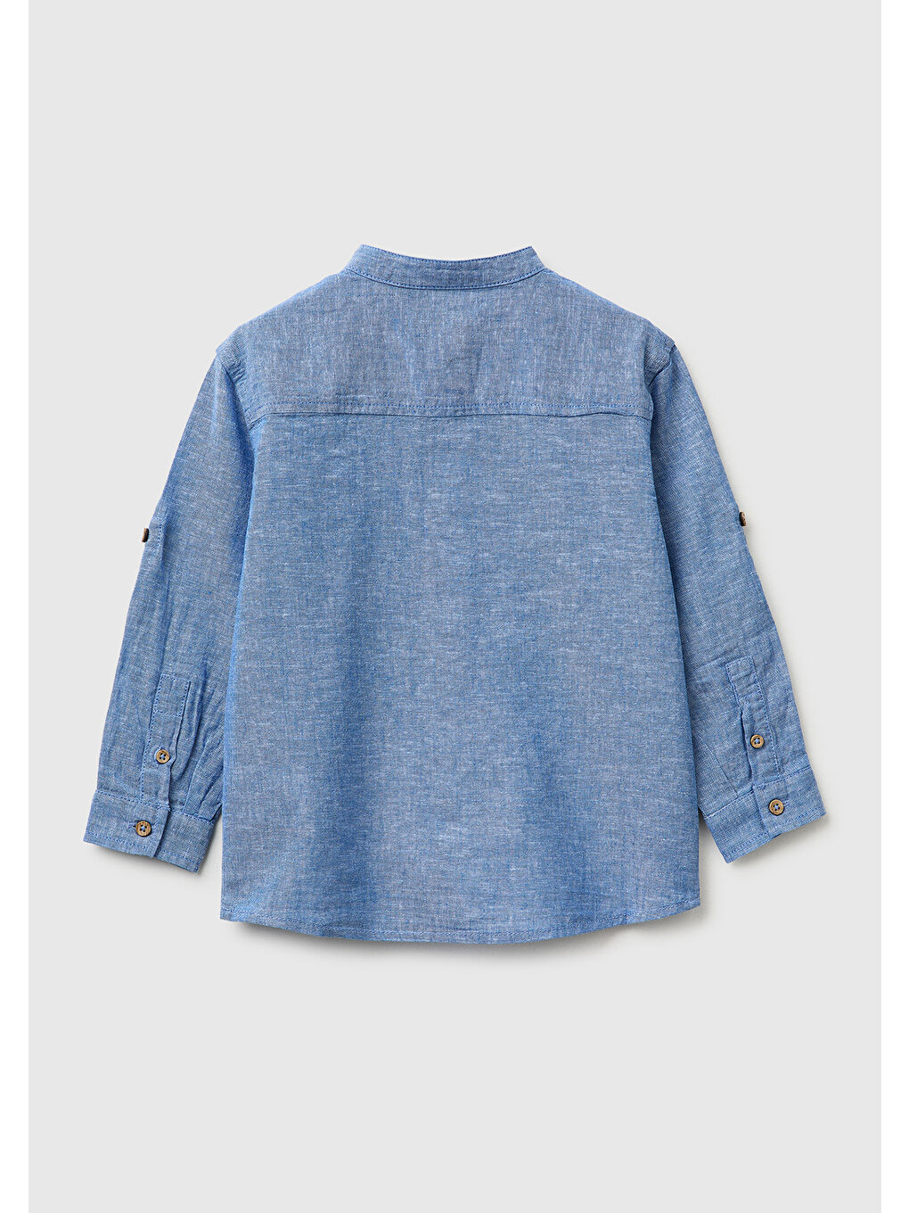 Erkek Çocuk Mavi Logo İşlemeli Yama Cepli Henley Yaka Gömlek-1