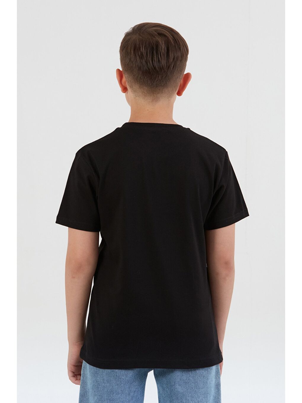 Siyah %100 Pamuk Basic Unisex Çocuk Tişört-3