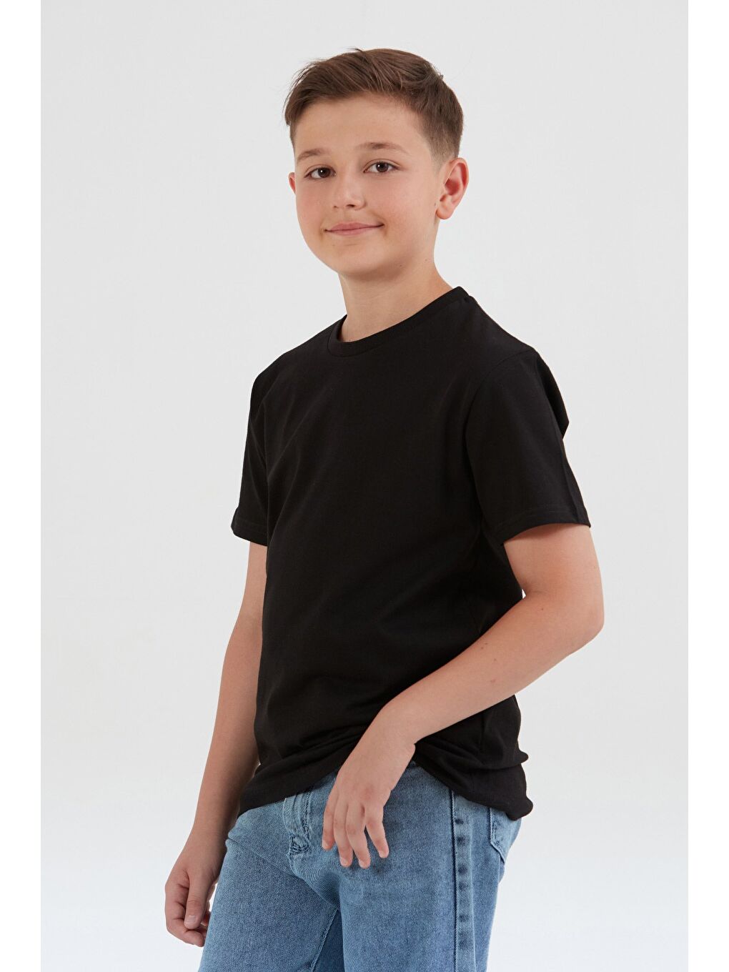 Siyah %100 Pamuk Basic Unisex Çocuk Tişört-4