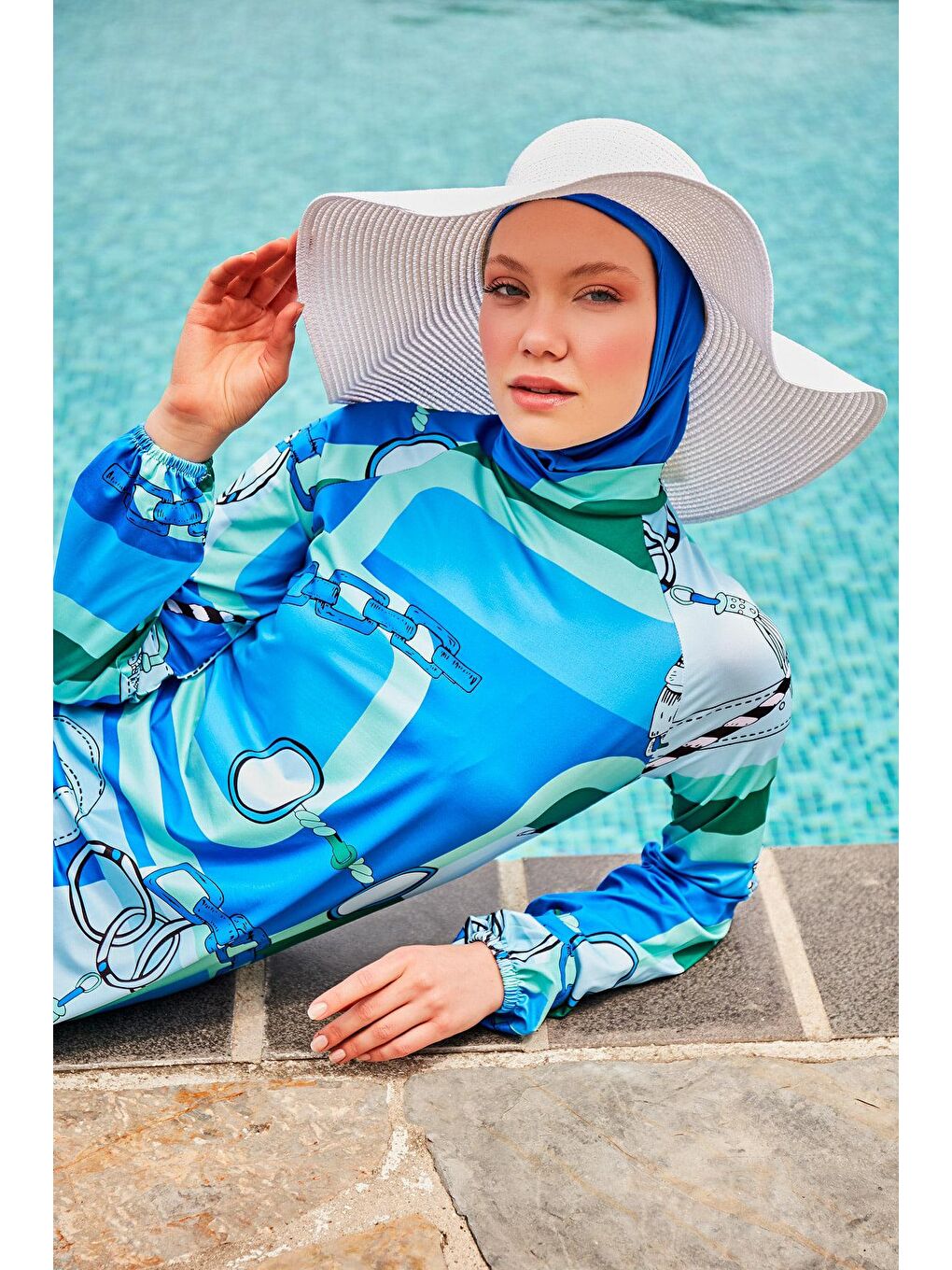 Mavi Saks Tam Kapalı Tesettür Mayo M2315
