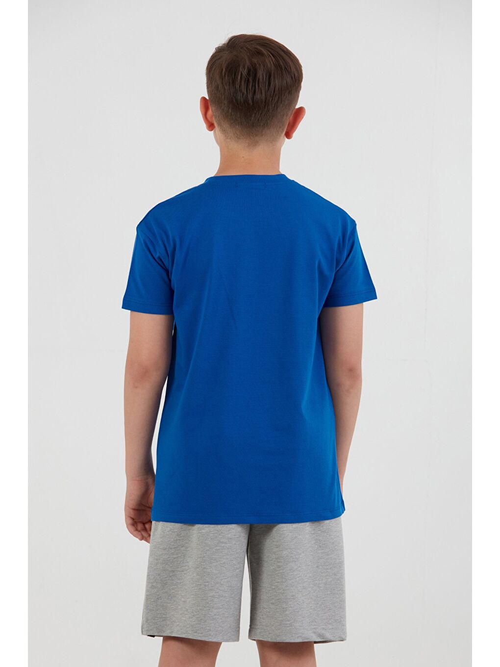 Mavi %100 Pamuk Gül Baskılı Erkek Çocuk Tişört-2