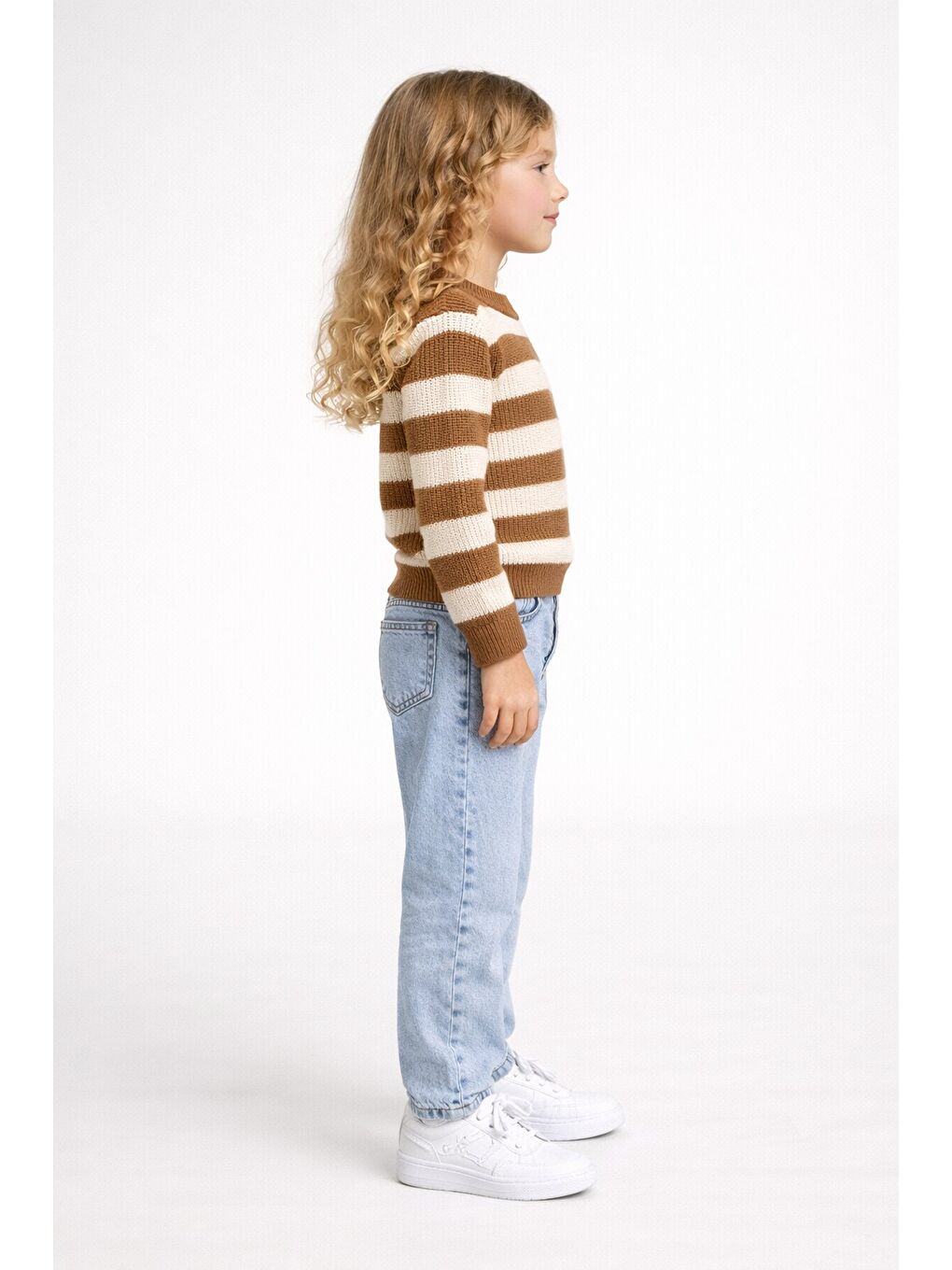 Kahverengi Çizgili Kazak Ve Jean Takım Bej-3