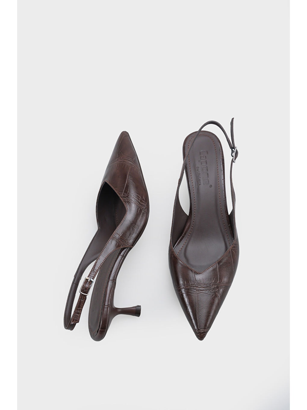 Kahverengi Yoki Sivri Burunlu Arkası Bantlı Orta Topuklu Kadın Ayakkabı-4