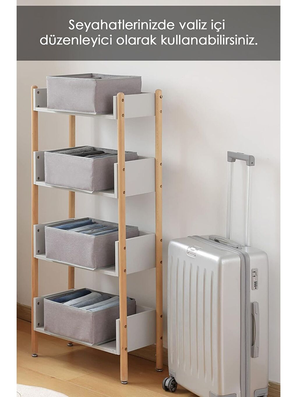 Gri 4 Adet 5 Bölmeli Çekmece İçi Düzenleyici Dolap Çamaşır Düzenleyici Saklama Kutusu Organizer-3