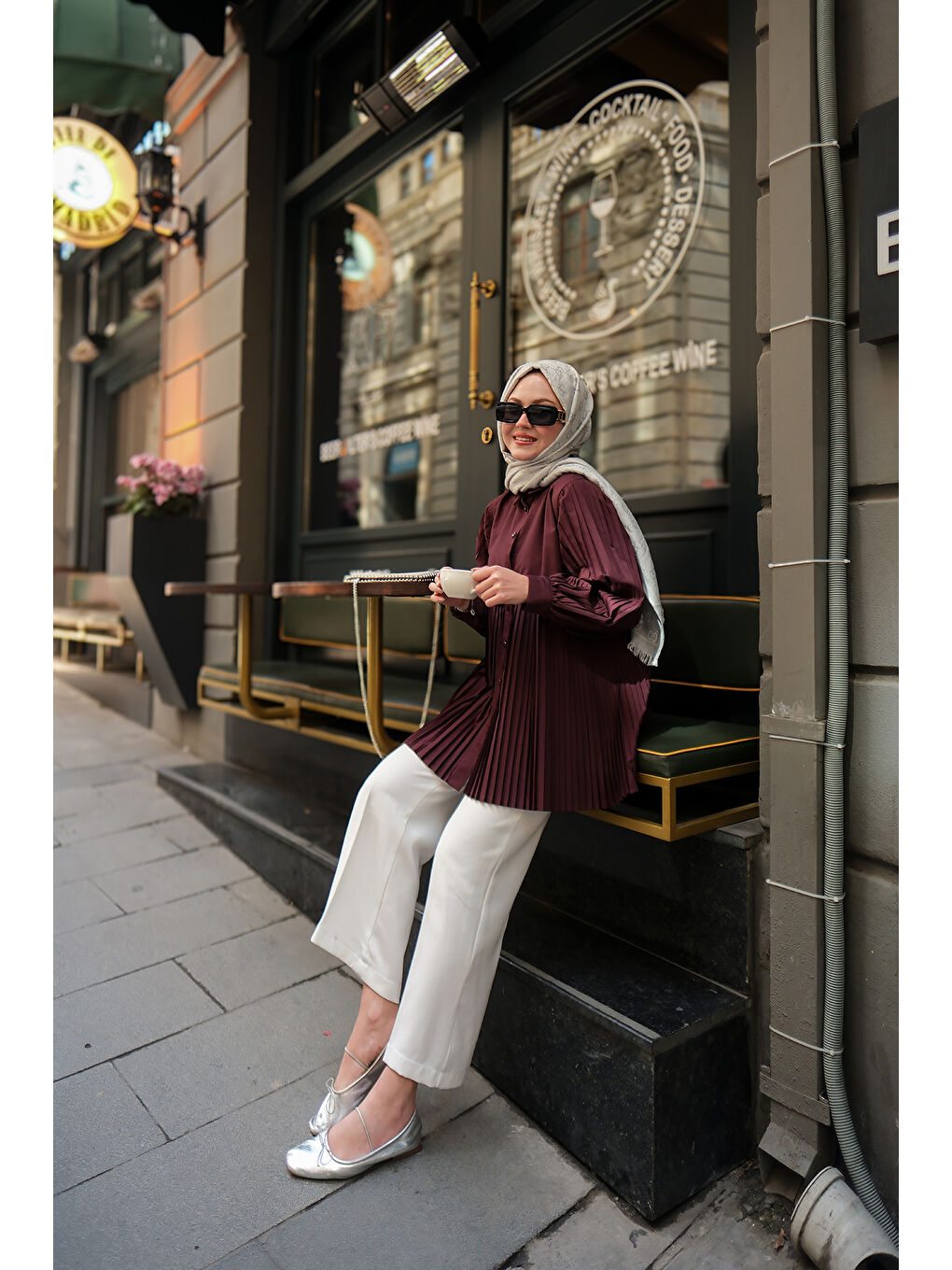 Kadın Eteği Pileli Gömlek Bordo-1