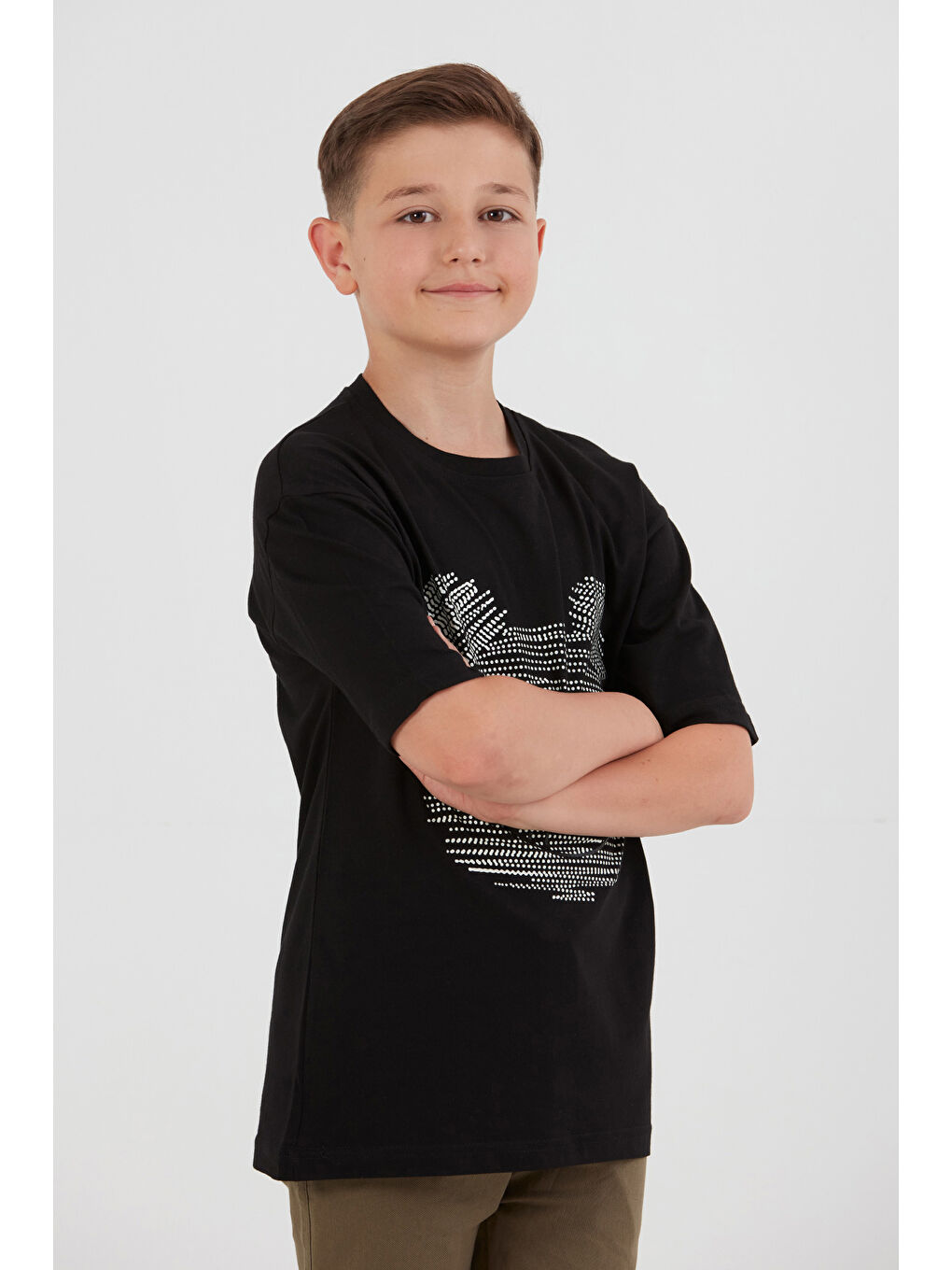 Siyah Ayıcık Baskılı Bisiklet Yaka Erkek Çocuk Tişört-2