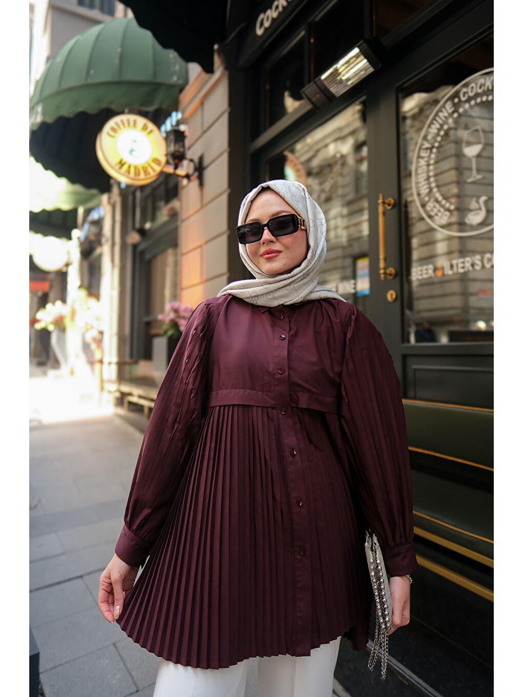 Kadın Eteği Pileli Gömlek Bordo-3