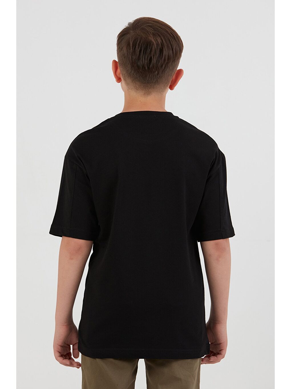 Siyah Ayıcık Baskılı Bisiklet Yaka Erkek Çocuk Tişört-4