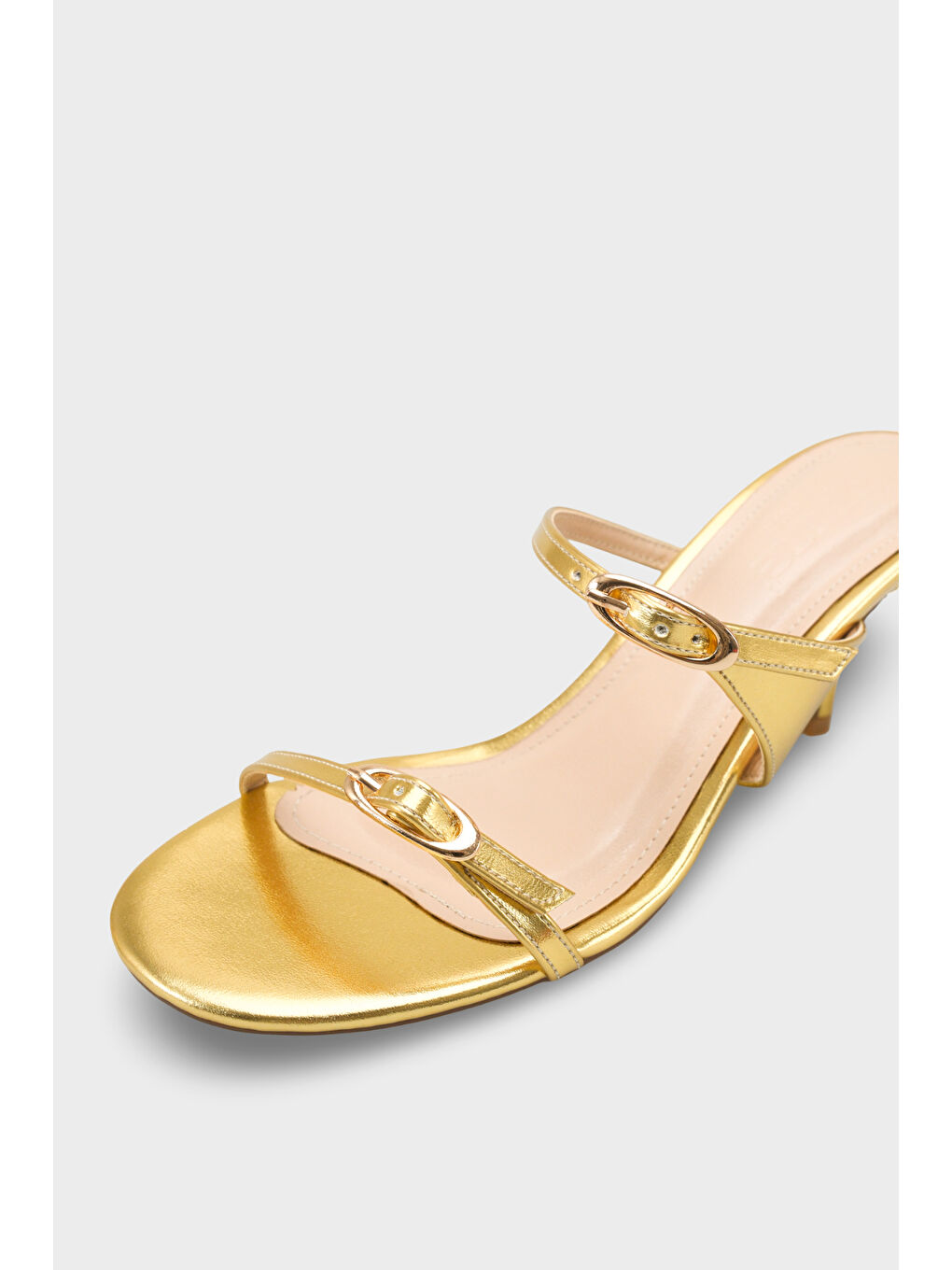 Sarı Gerda Yuvarlak Burunlu Çift Tokalı Orta Topuklu Kadın Terlik-3