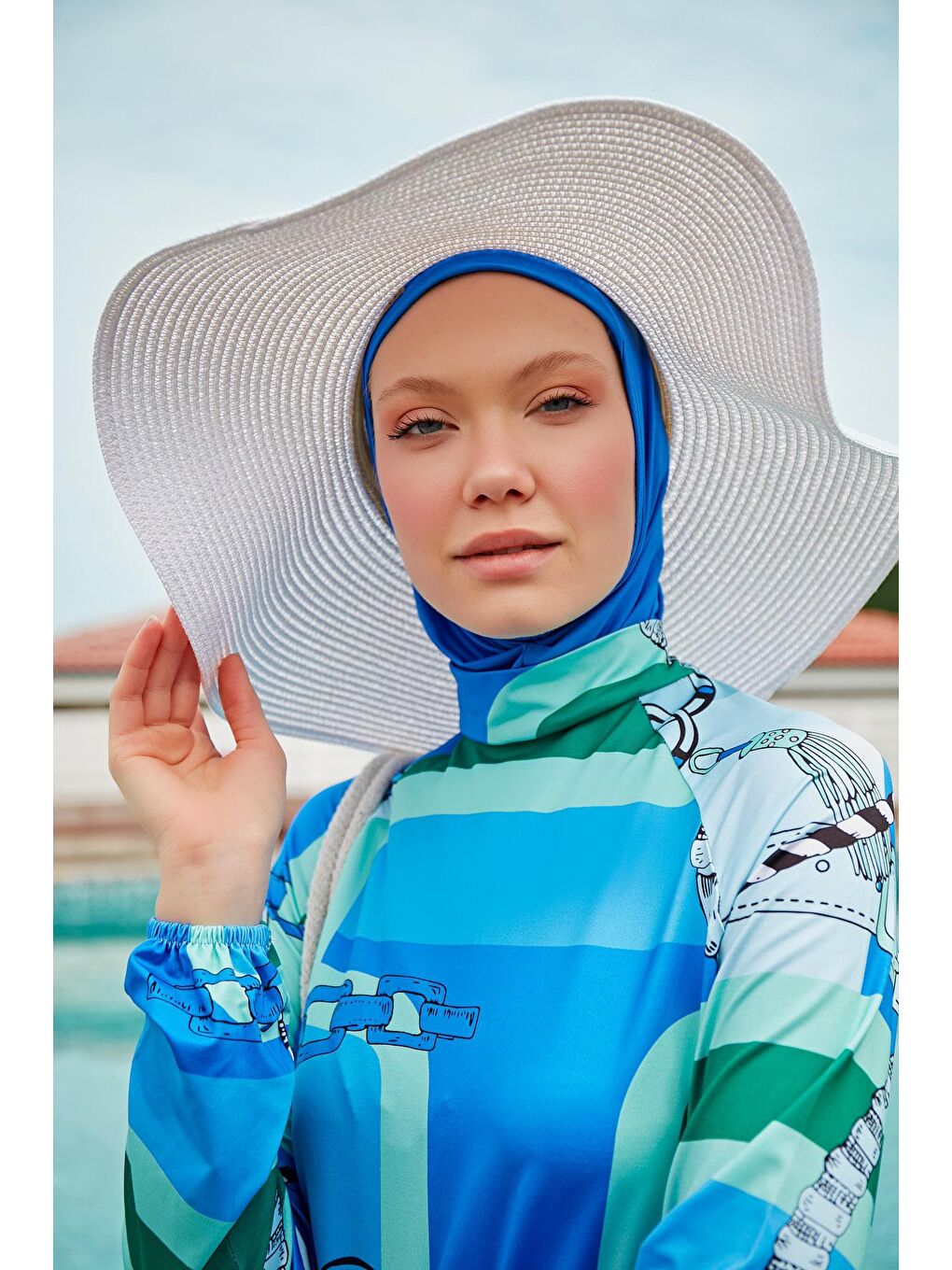 Mavi Saks Tam Kapalı Tesettür Mayo M2315-2