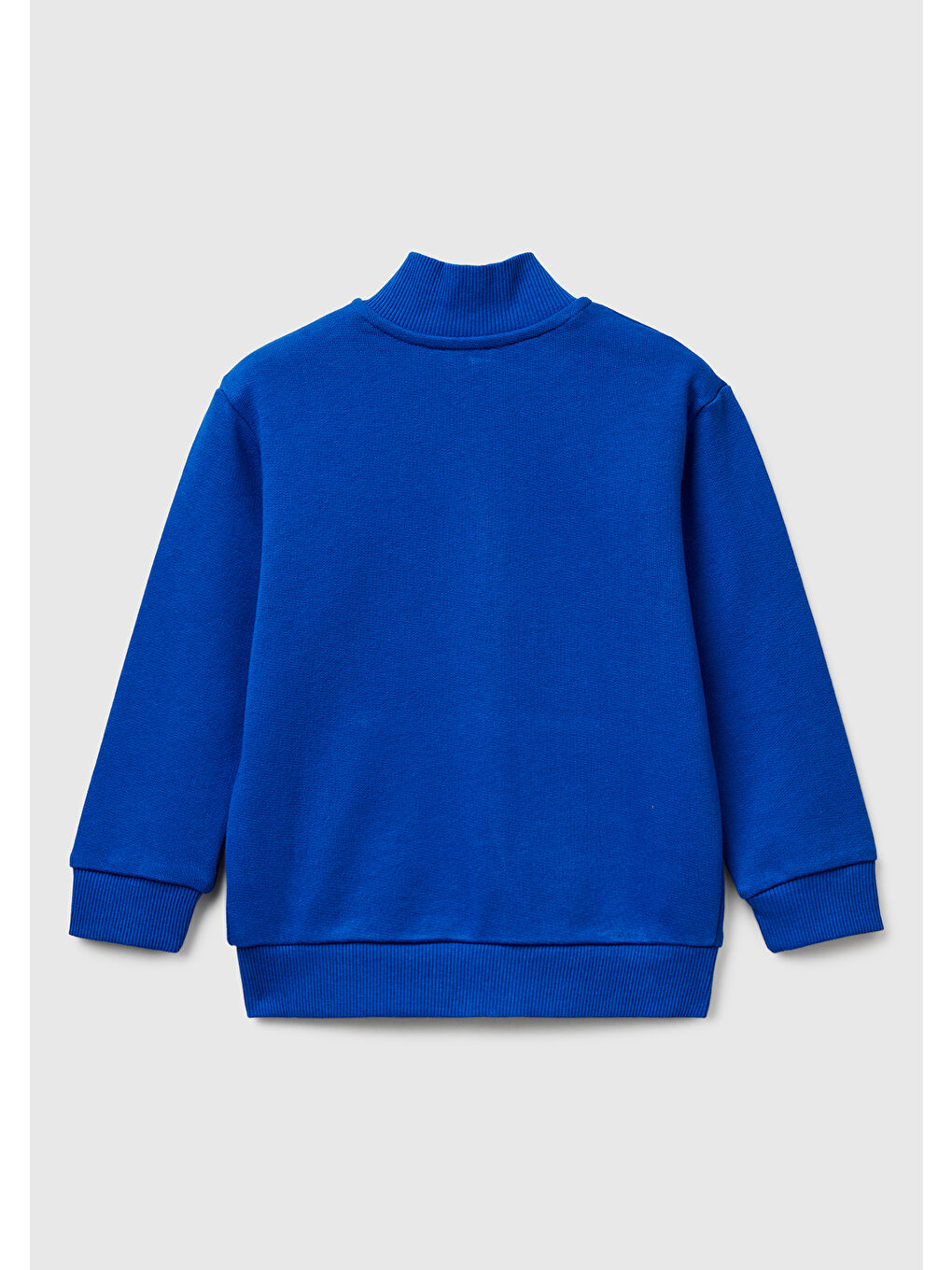 Erkek Çocuk Saks Mavisi Logo Detaylı Önü Fermuarlı Ribana Detaylı Sweatshirt-1