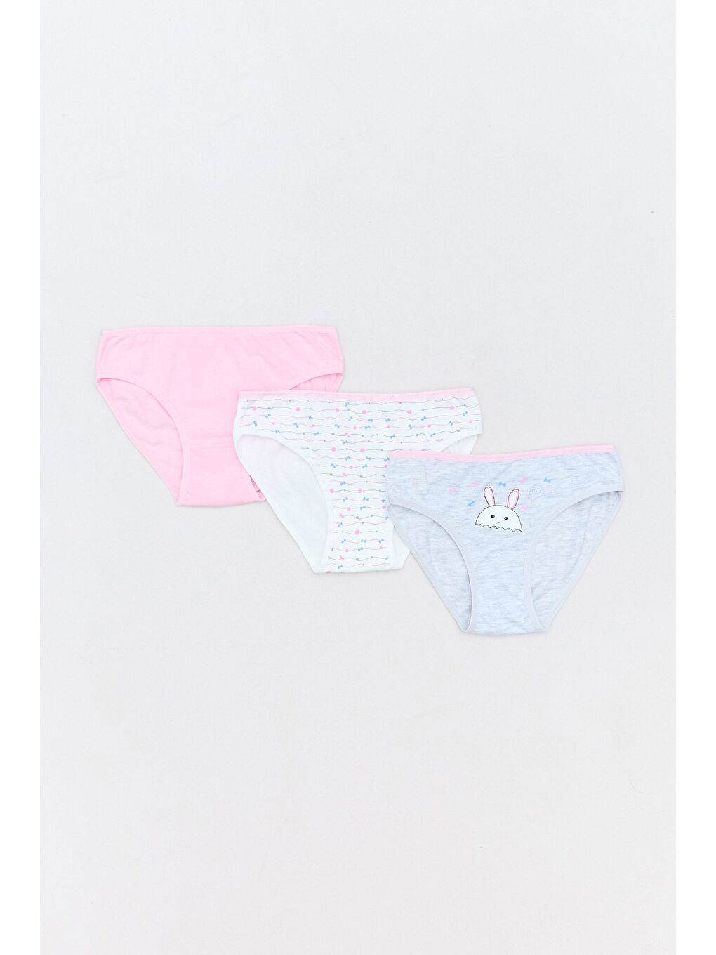 Gri Çizgili Kalp Baskılı 3 Lü Kız Çocuk Külot