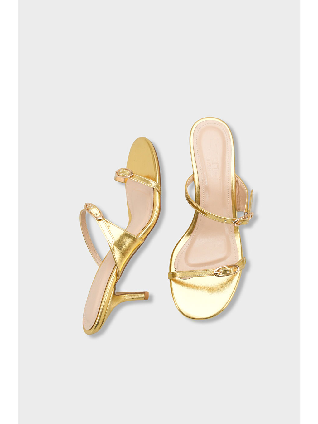 Sarı Gerda Yuvarlak Burunlu Çift Tokalı Orta Topuklu Kadın Terlik-5