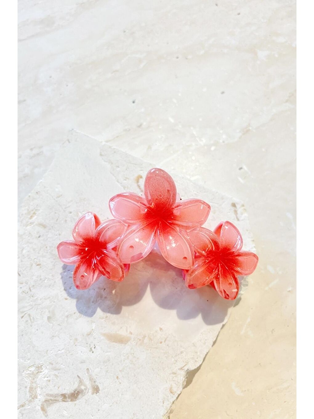 Pembe Üçlü Çiçekli Mandal Saç Tokası-1