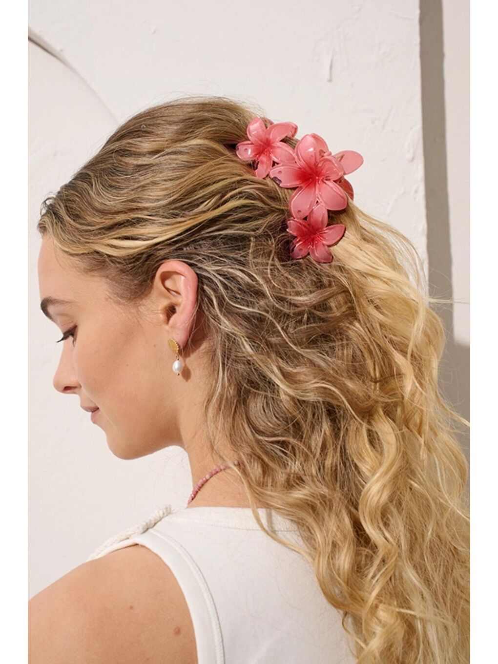 Pembe Üçlü Çiçekli Mandal Saç Tokası-2