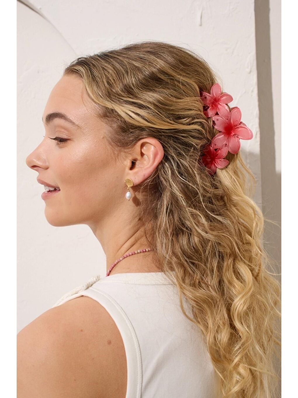 Pembe Üçlü Çiçekli Mandal Saç Tokası-3