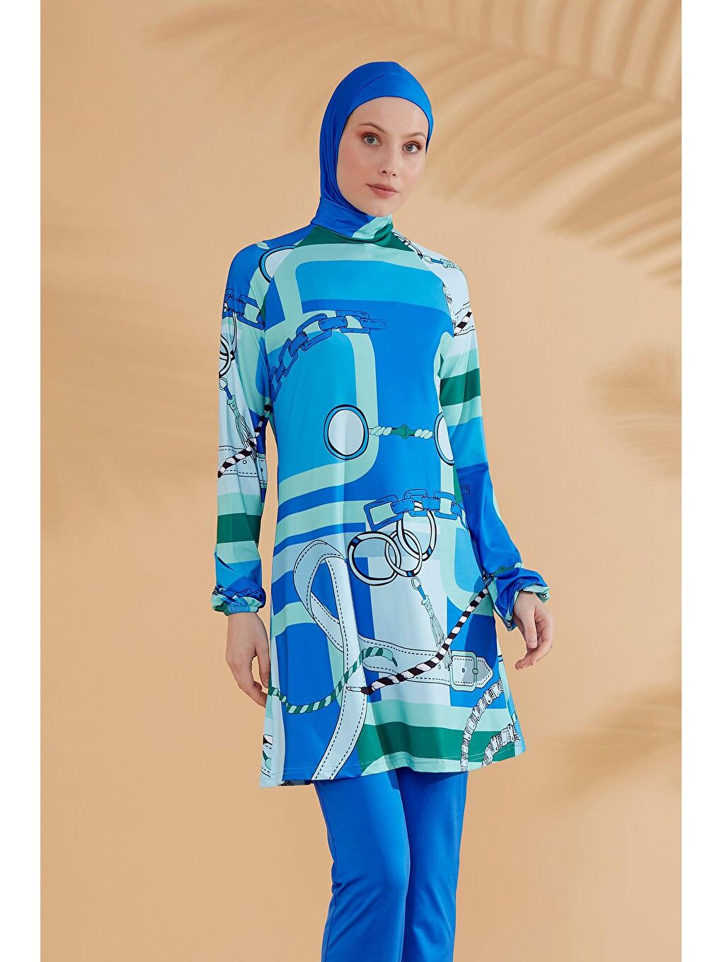 Mavi Saks Tam Kapalı Tesettür Mayo M2315-3