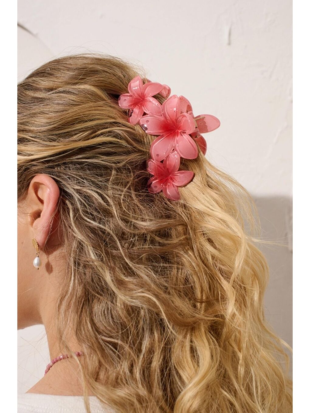 Pembe Üçlü Çiçekli Mandal Saç Tokası-5