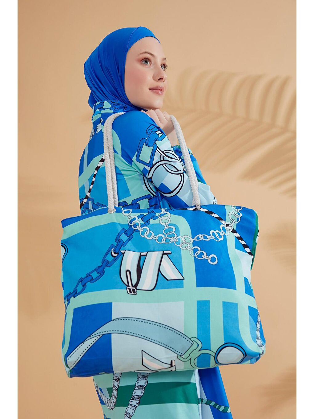 Mavi Saks Tam Kapalı Tesettür Mayo M2315-4