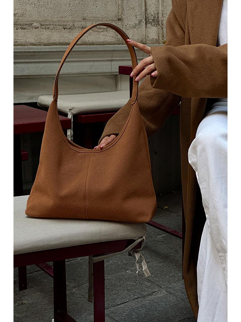 Kahverengi Gina Vintage Süet Omuz Çantası Taba-5