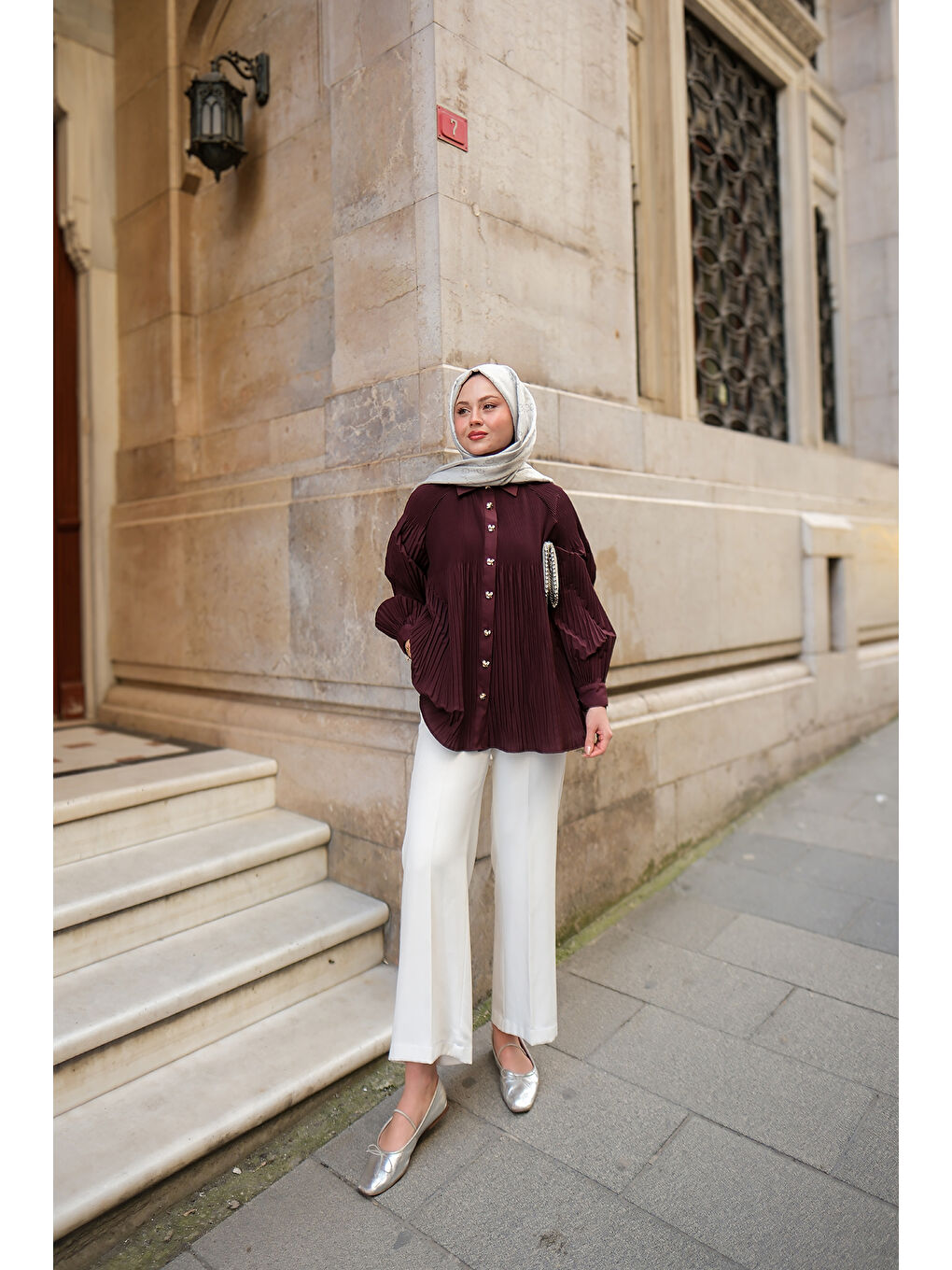 Kadın Gold Düğme Ve Piliseli Gömlek Bordo