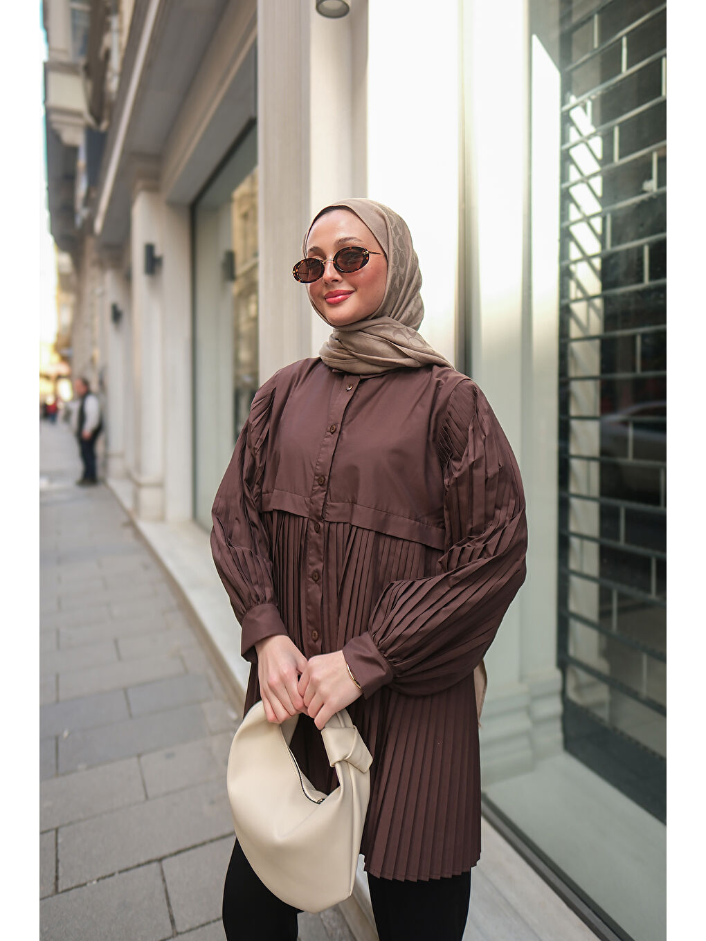 Locco Moda Kadın Eteği Pileli Gömlek Kahverengi - 2
