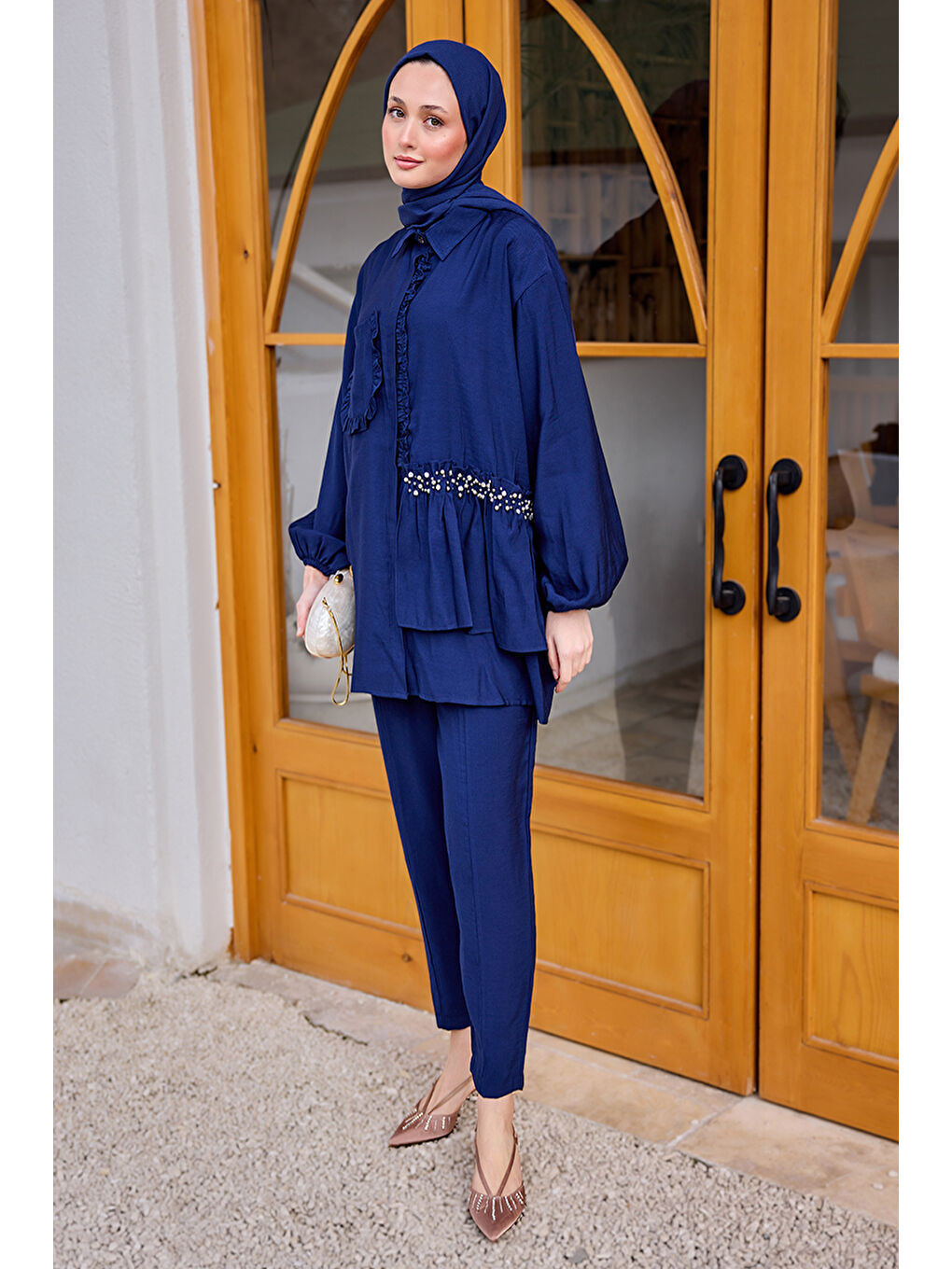 Kadın Cebi Taş Detaylı Takım Lacivert-1