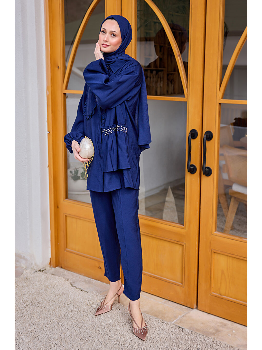 Kadın Cebi Taş Detaylı Takım Lacivert-2
