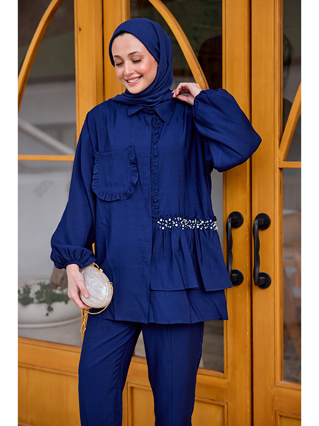 Kadın Cebi Taş Detaylı Takım Lacivert-3