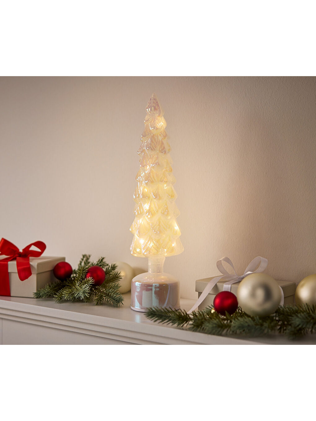 Renksiz LED’li Döner Dekoratif Ağaç, Cam