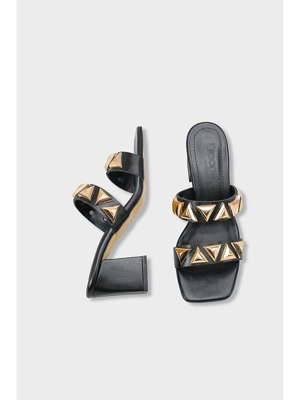 Siyah Aubrie Küt Burunlu Metal Aksesuarlı Orta Topuklu Kadın Terlik-4