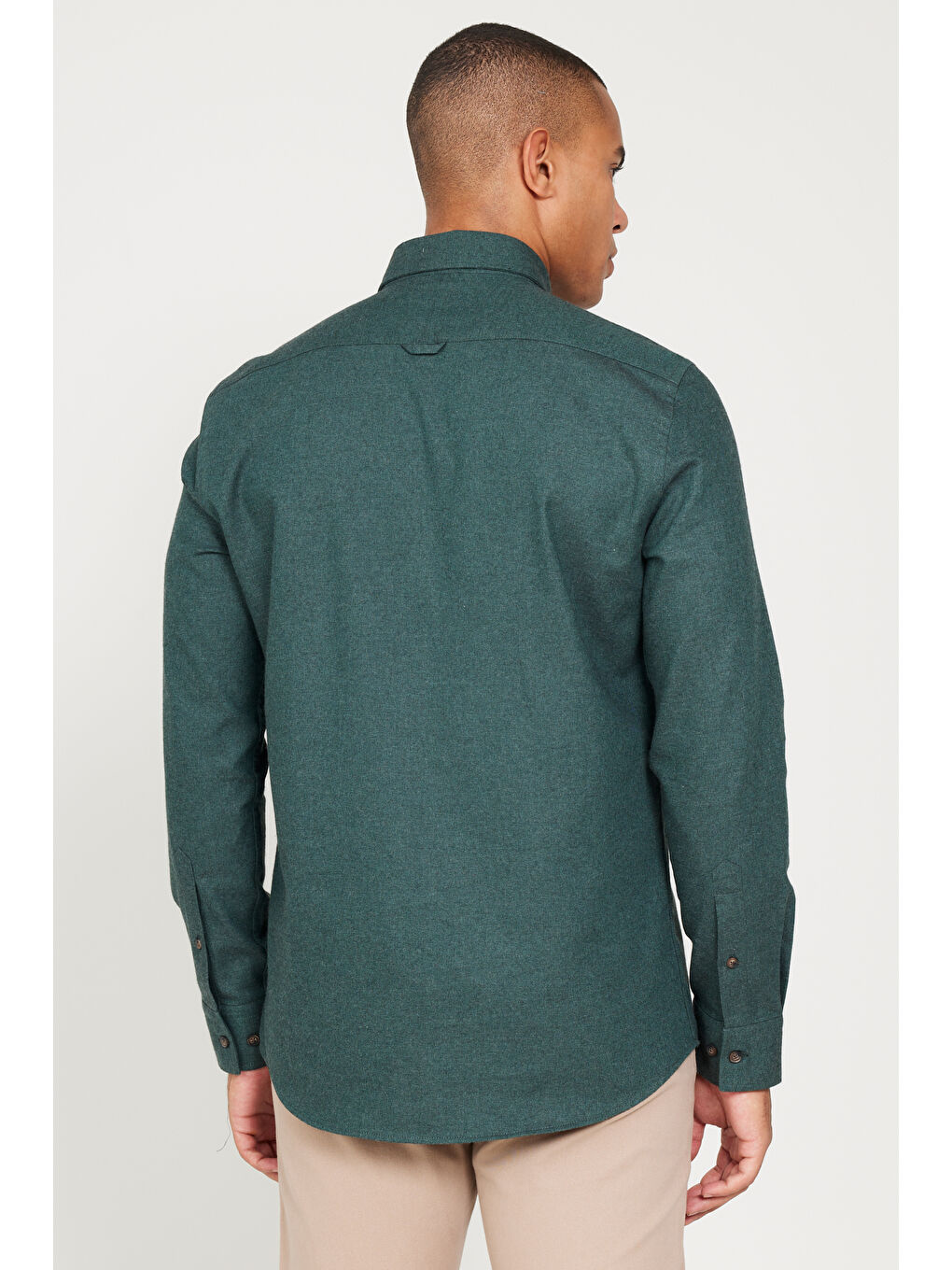 Erkek Koyu Yeşil Recycle Slim Fit Dar Kesim Gizli Düğmeli Yaka Pamuklu Flanel Oduncu Gömlek-4