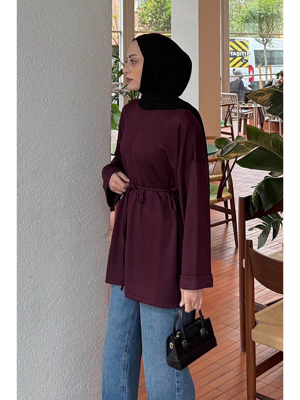 Bağlama Detaylı Sweat Bordo-1