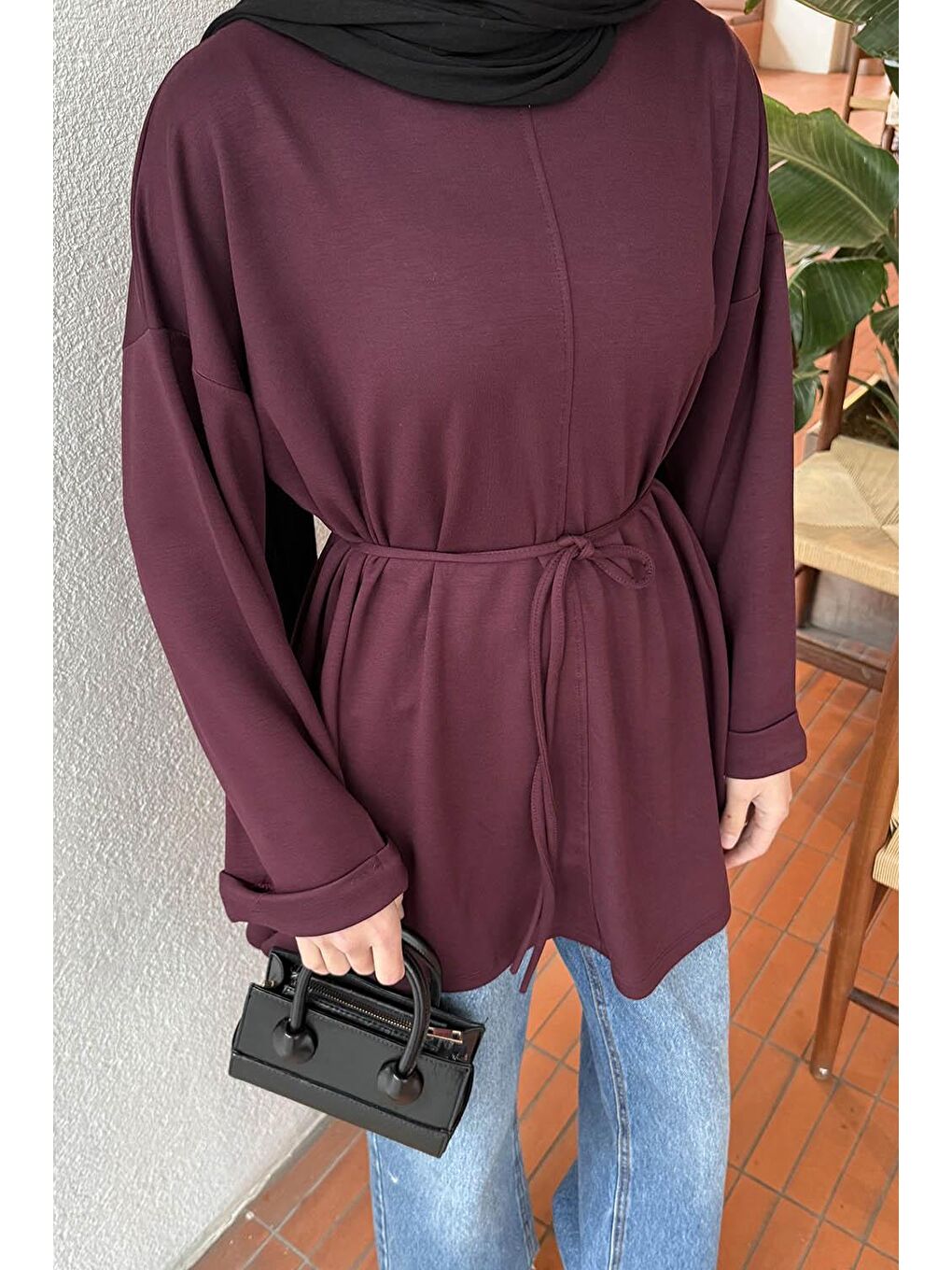 Bağlama Detaylı Sweat Bordo-2