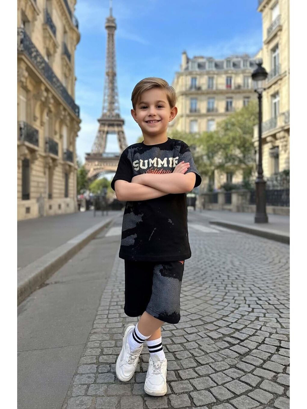 Erkek Çocuk Holidays Summer Detaylı Cepli ve İpli Siyah Şortlu Takım