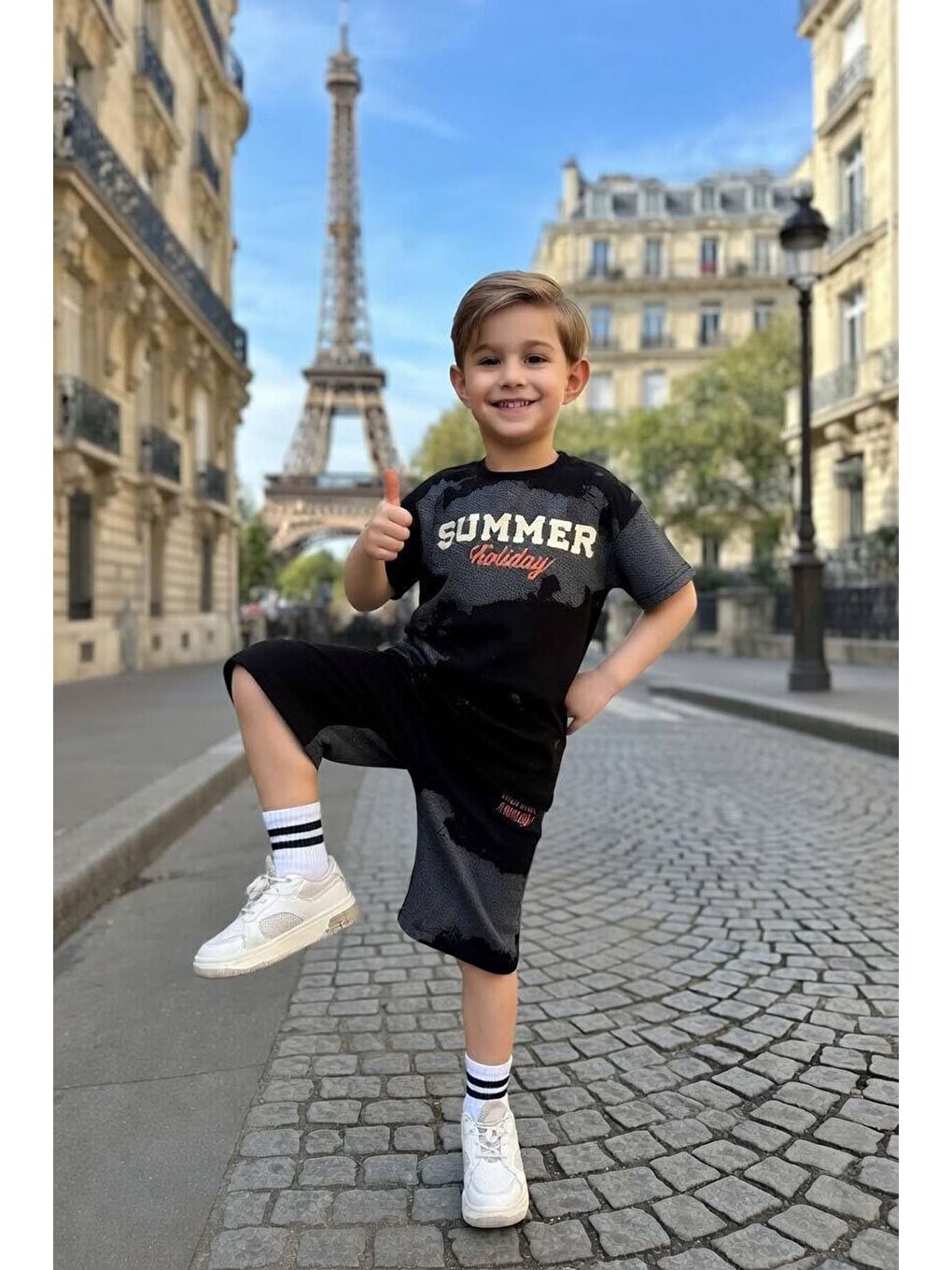 Erkek Çocuk Holidays Summer Detaylı Cepli ve İpli Siyah Şortlu Takım-1