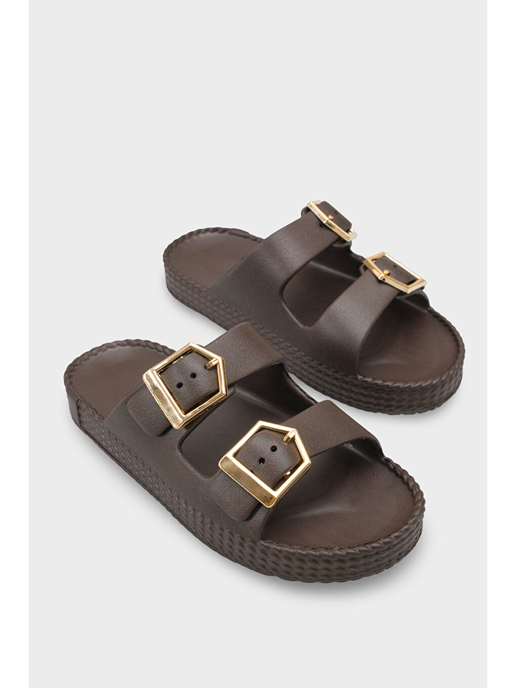 Kahverengi Jolyn Eva Çift Tokalı Kadın Terlik-1